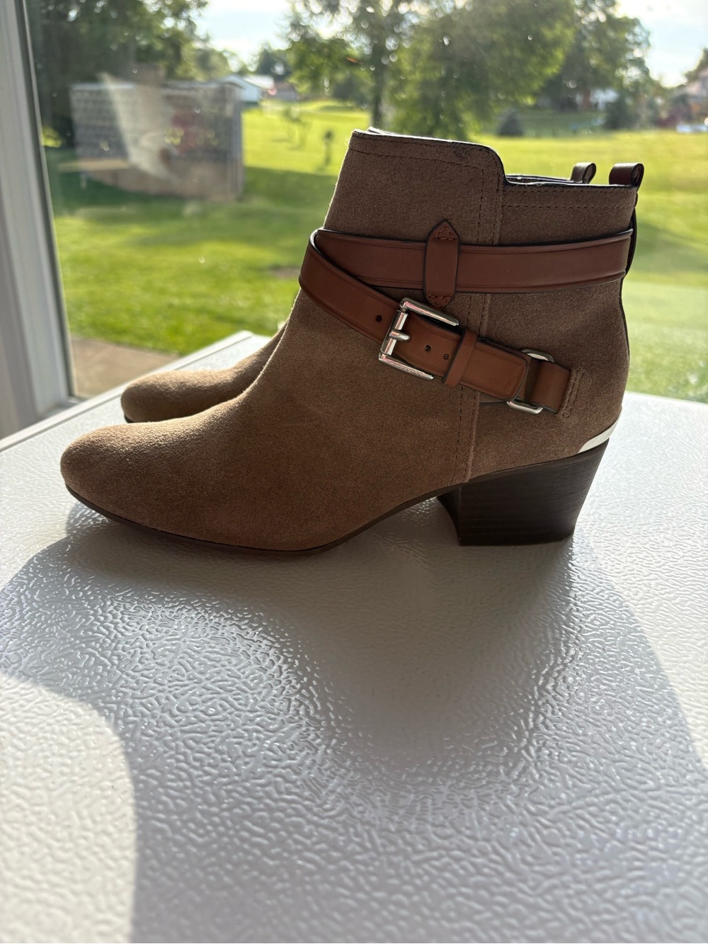 Coach Suede Ankle Boots with Buckle Strap - Taupe - Picture 4 of 11